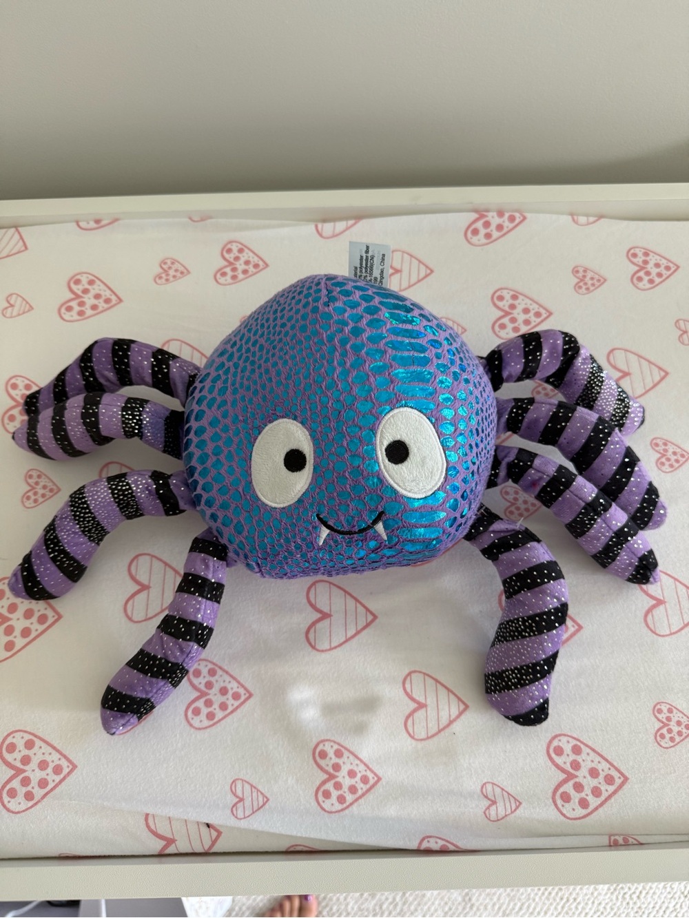 Sparkly Purple & Blue Plush Spider Halloween Toy